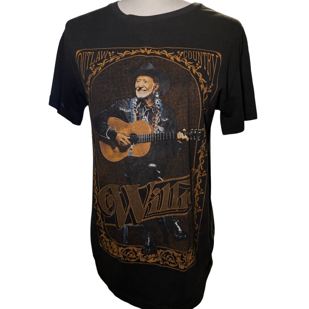 Willie Nelson Outlaw Country Black Graphic Band Tee, Western Texas, Medium